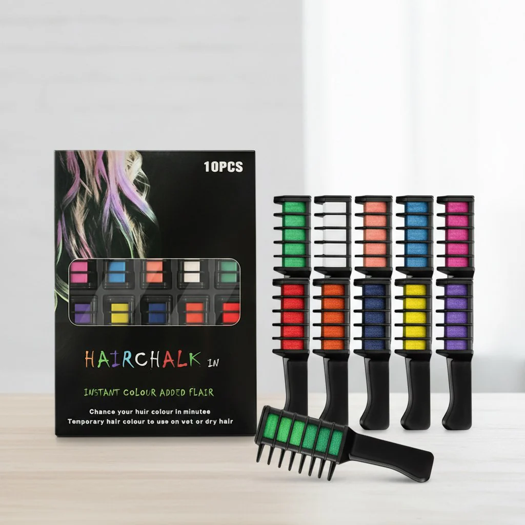 🌈HOT SALE 50% OFF – 10 Color Hair Chalk Comb Set | Instant Rainbow Hair Without Damage