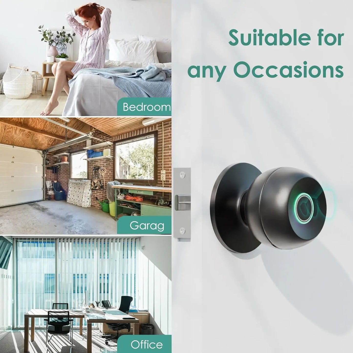Biometric Door Knob, Keyless Entry Door Lock for Garages-2 Pcs