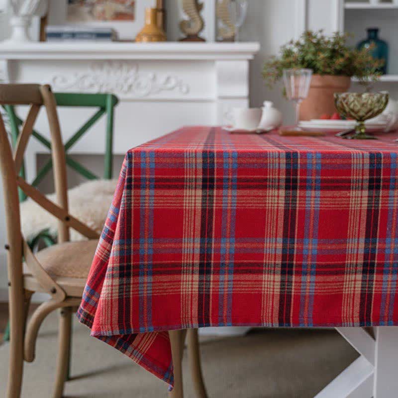 Ownkoti Classic Red Plaid Table Cover Tablecloth