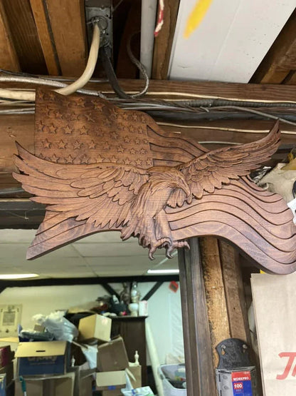 Eagle & Flag Wood Wall Plaque - Handcrafted American Heritage Tribute