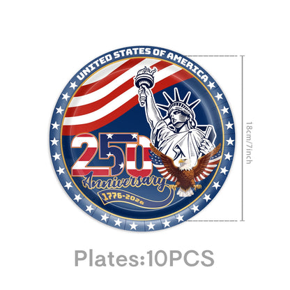 🎉Hot Sell🔥4th of July All-in-One Disposable Party Kit | Perfect for America’s 250th Celebration! 97PCS with Tablecloth, Banners & Cutlery