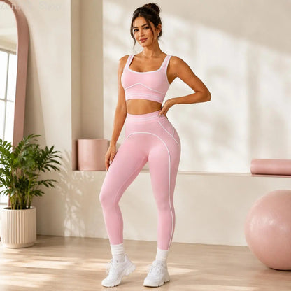 Women's High-Waisted Athletic Yoga Pants Set - Fitness Outfits, Modern Sportswear, Butt-Lifting Tight-Fitting Gym Training, Outdoor Tennis Clothes