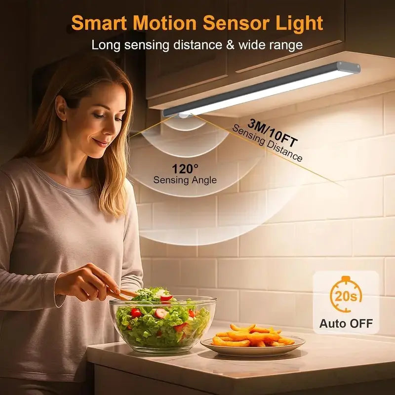 Rechargeable Under Cabinet Lights with Remote, Motion Sensor Closet Light, 3 Color Temps Dimmable Magnetic Night Light
