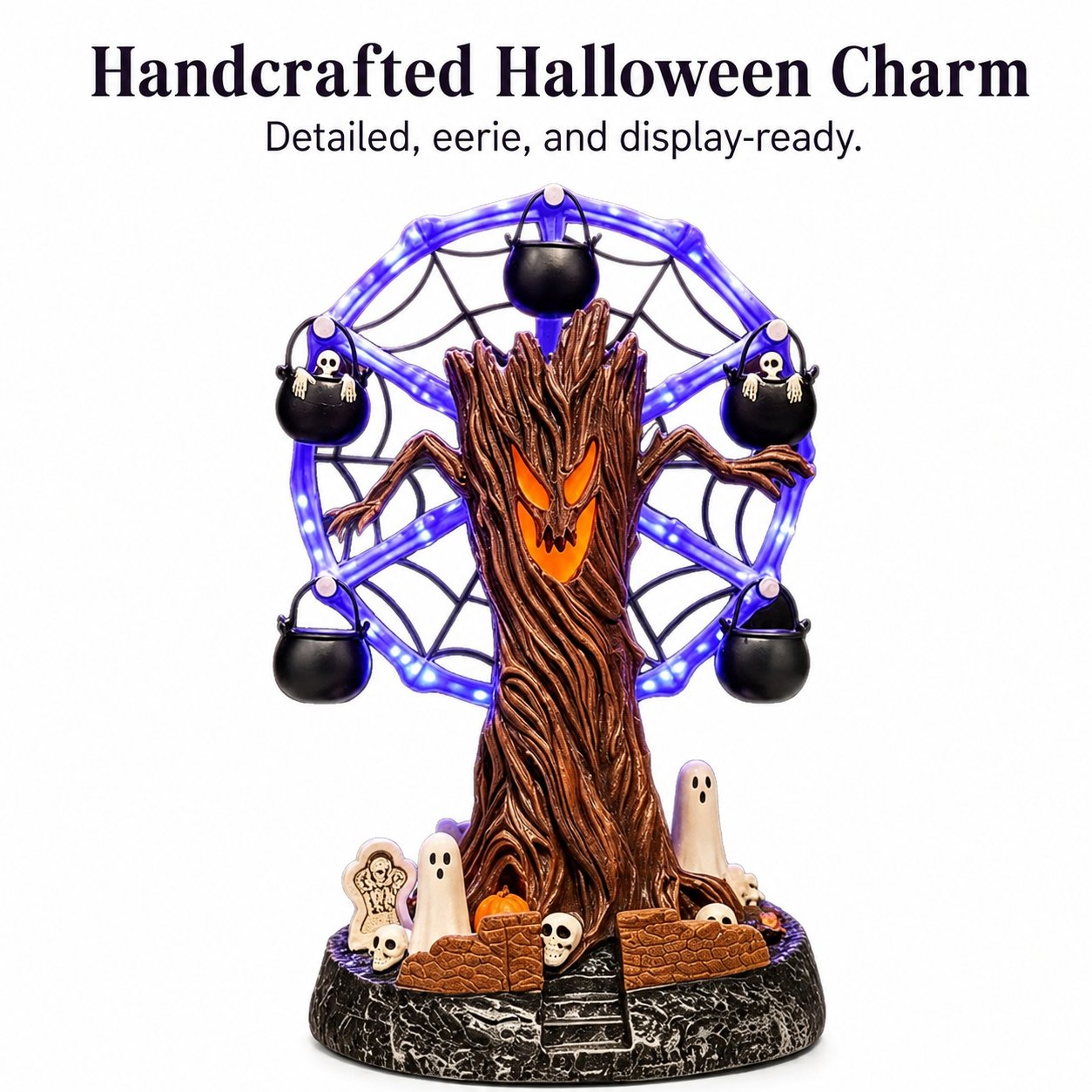 🎃 Halloween Haunted Tree Ferris Wheel Tabletop Decor, Light Up Resin Spooky Ghost Mini Scene Ornament