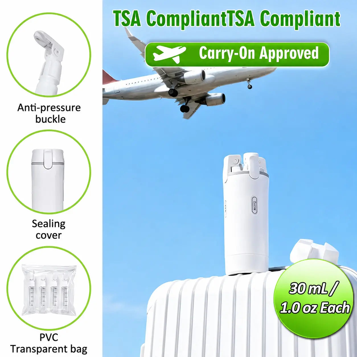 ✈️ 4-in-1 Leakproof Refillable Travel Toiletry Dispenser