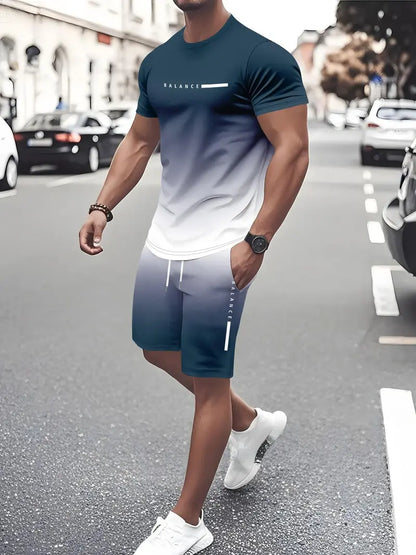 🎁 Men’s Gradient Short Sleeve Tracksuit 2-Piece Set