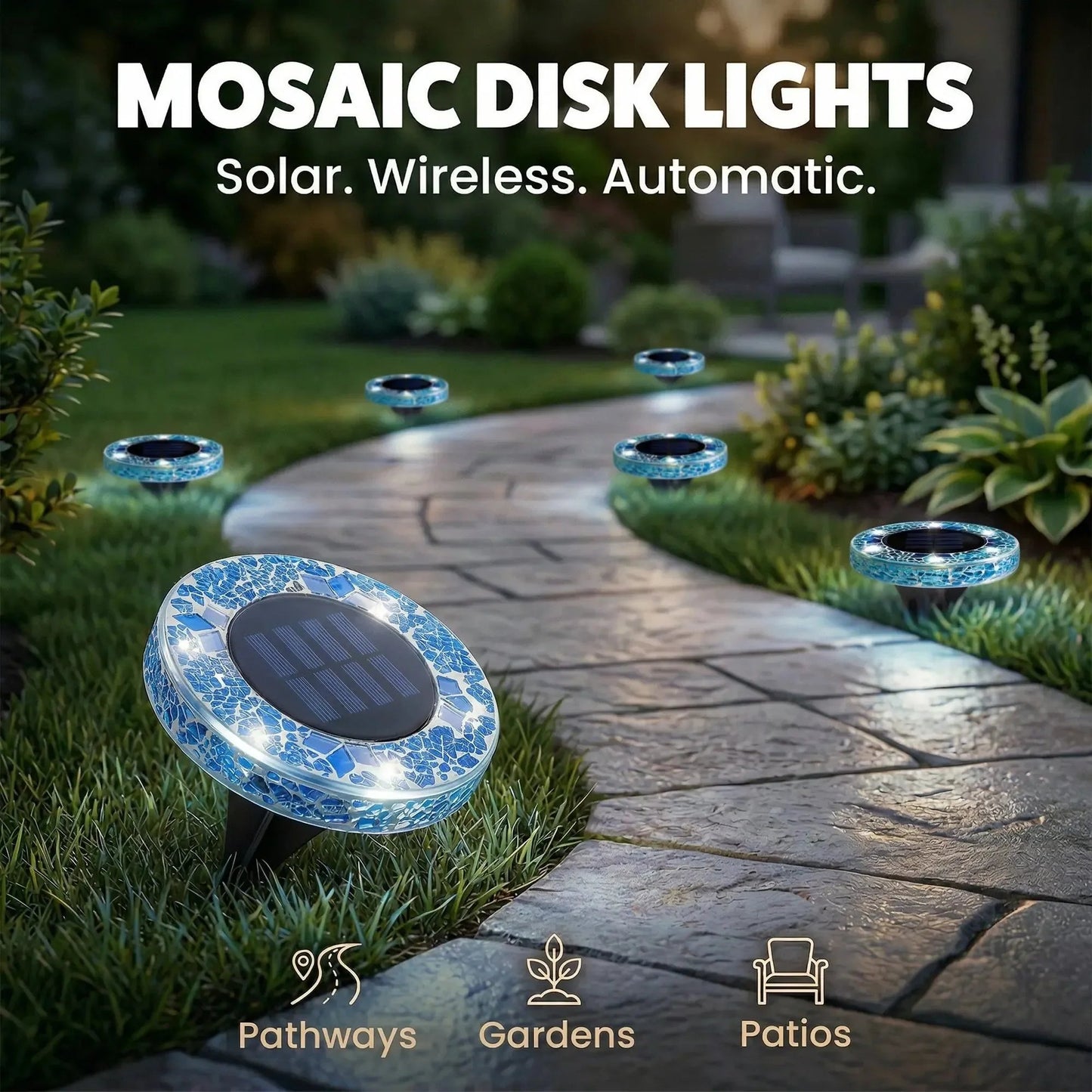 ✨Solar Outdoor Mosaic Disk Lights, Waterproof Decorative Pathway LED Light