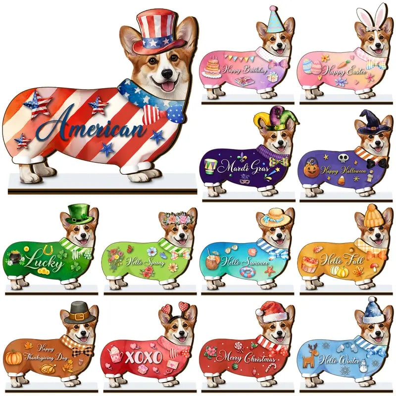 Cute Animal Wooden Sign – Interchangeable Magnetic Hats & Seasonal Decor