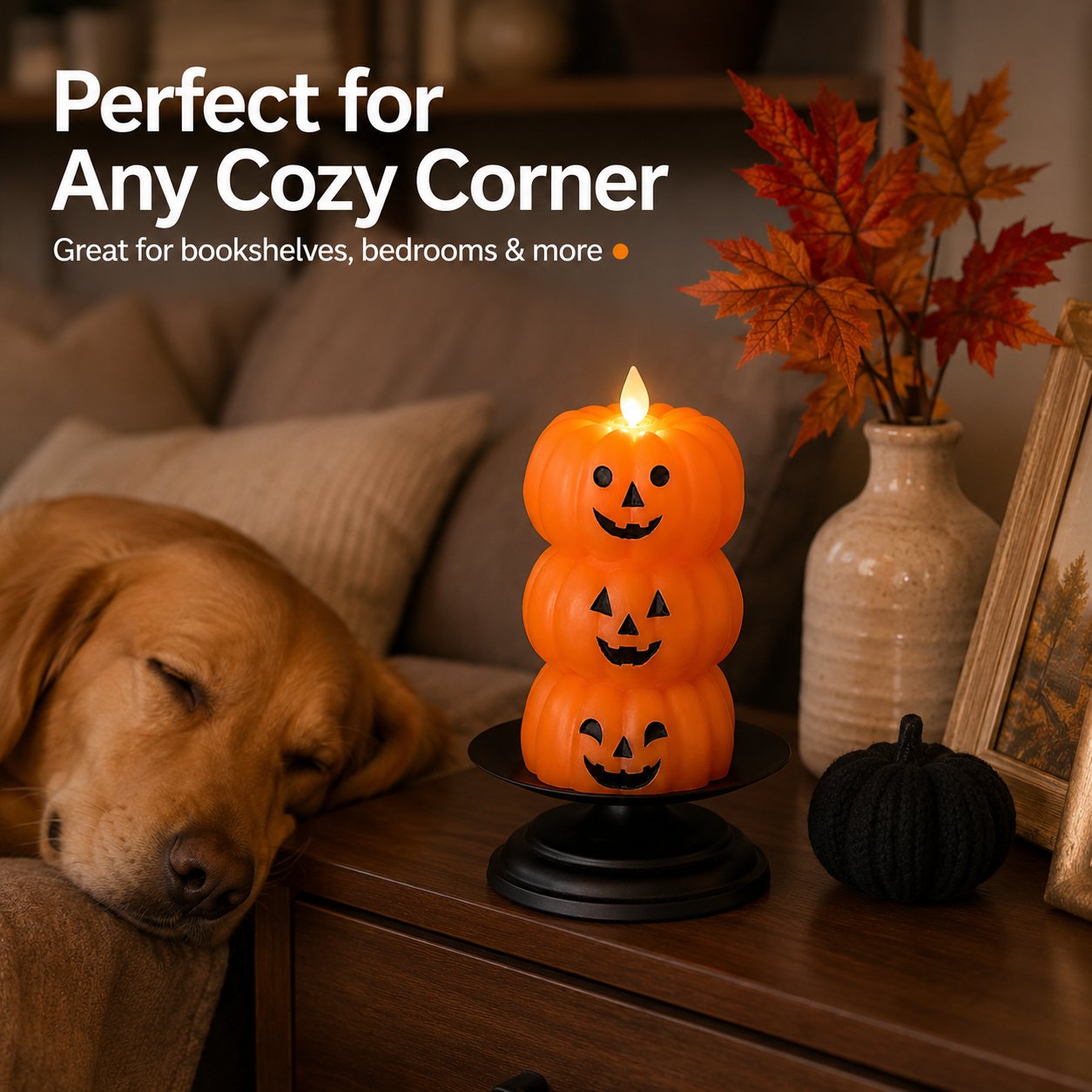 Three Tiered Halloween Pumpkin Flameless Candle Centerpiece