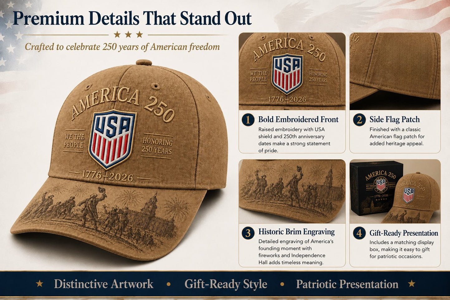 🎖️America 250 Commemorative Cap – 1776–2026 Limited Edition Patriotic Baseball Hat🧢(Breathable & Lightweight Comfort & Unisex Fit)