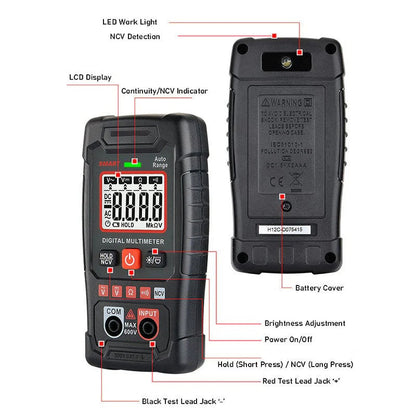 🔧⚡️🔧Smart Digital Multimeter with Anti-Burn Protection, 4000 Counts Auto-Ranging, Multi-Function Measuring Tool, Pocket Size for Electrician & Home Maintenance