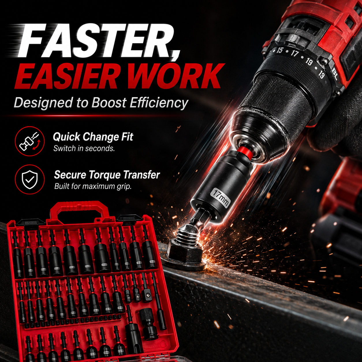 Magnetic Impact Nut Driver Set 55PCS – CR-V Steel Socket Tool Kit for Drill