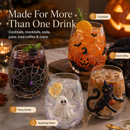 🎃 3D Halloween Artisan Glass Cups, Festive Parties & Cozy Fall Home Bar Vibes