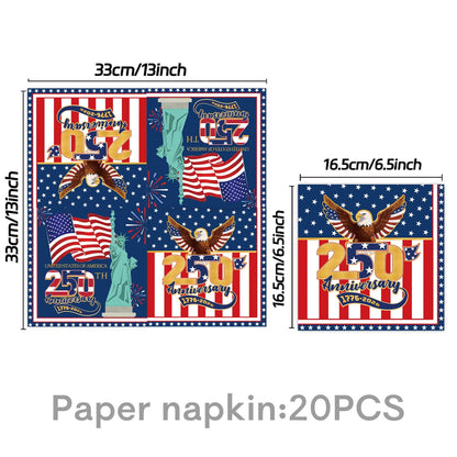 🎉Hot Sell🔥4th of July All-in-One Disposable Party Kit | Perfect for America’s 250th Celebration! 97PCS with Tablecloth, Banners & Cutlery