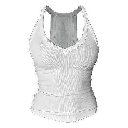 V Neck Cotton Tank Tops with Built-in Shelf Bra Sleeveless Racerback Fitted Basic Cami Shirts