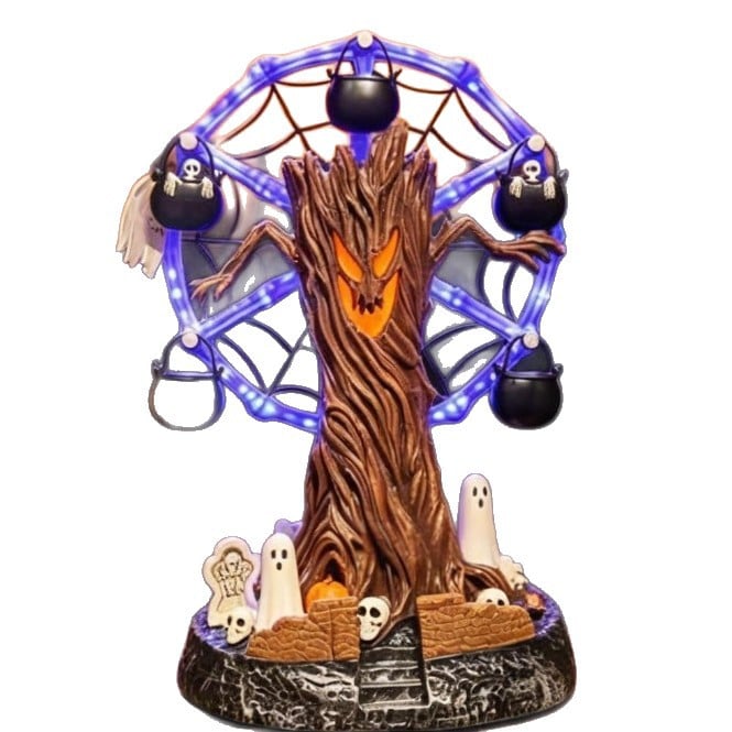 🎃 Halloween Haunted Tree Ferris Wheel Tabletop Decor, Light Up Resin Spooky Ghost Mini Scene Ornament