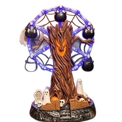 🎃 Halloween Haunted Tree Ferris Wheel Tabletop Decor, Light Up Resin Spooky Ghost Mini Scene Ornament