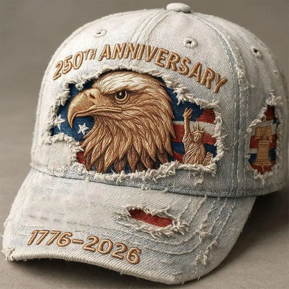 🎁250th Anniversary 1776-2026 Distressed Denim Baseball Cap for Men American Flag Embroidery
