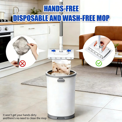Hands-Free Floor Mop with Clamp, Dry Wet Use Dust Mop for Hardwood & Tile, Flat Mop System, No Wash Mop