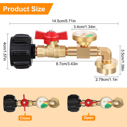 Upgraded Propane Refill Adapter with Valve and Gauge, Fill 1 lb Bottles from 20 lb Tank, Solid Brass
