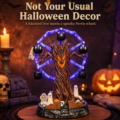 🎃 Halloween Haunted Tree Ferris Wheel Tabletop Decor, Light Up Resin Spooky Ghost Mini Scene Ornament