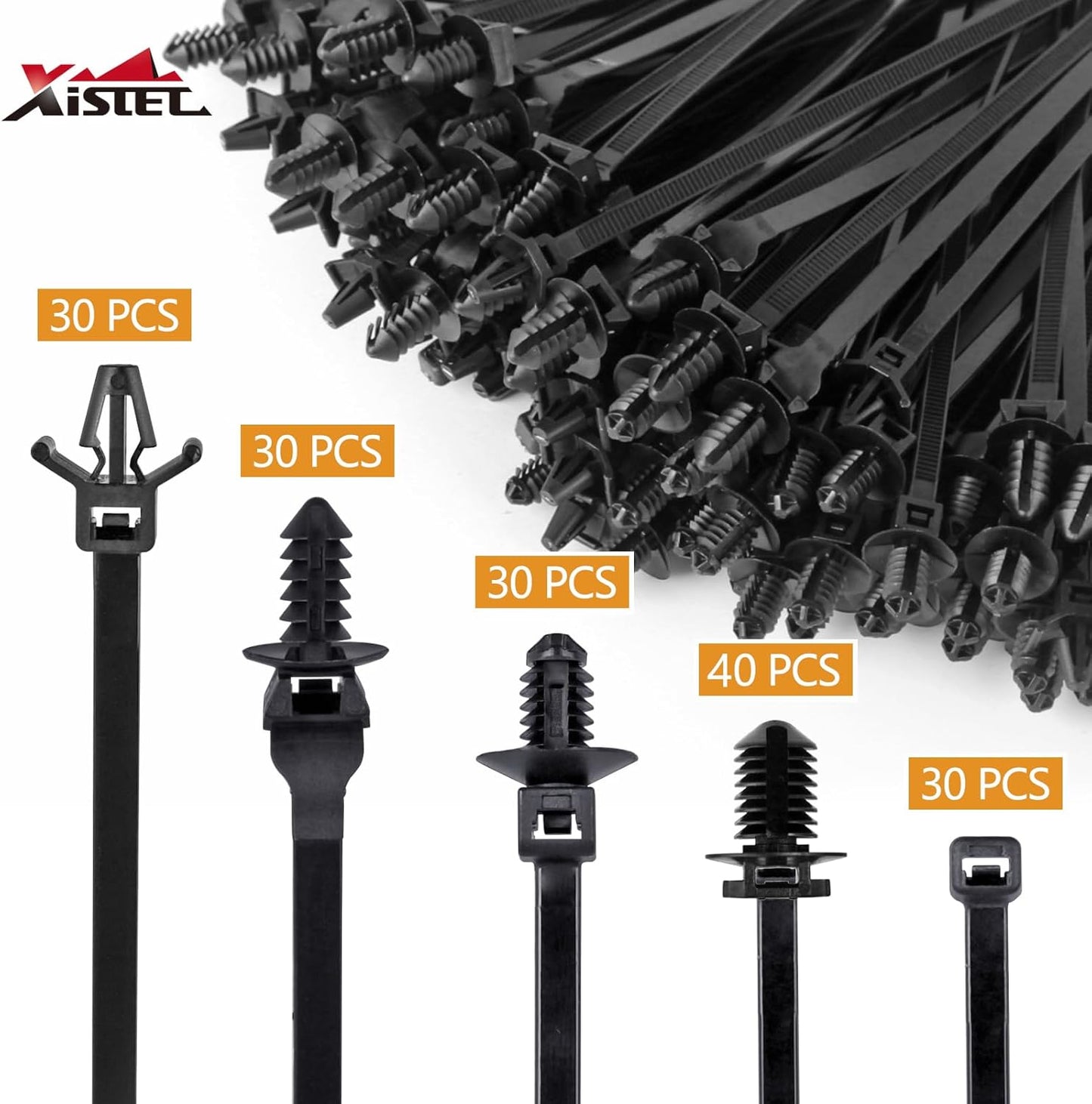110 PCS Automotive Installation Black Push Mount Cable Zip Ties Assorted Sizes