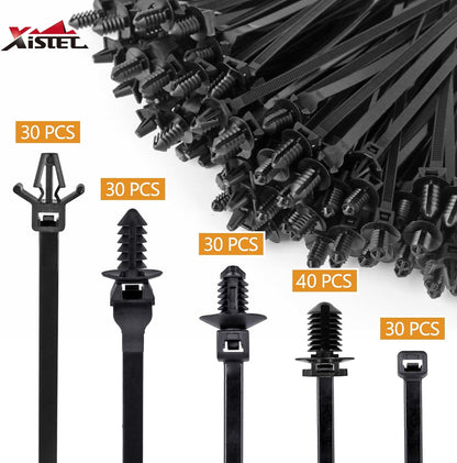 110 PCS Automotive Installation Black Push Mount Cable Zip Ties Assorted Sizes