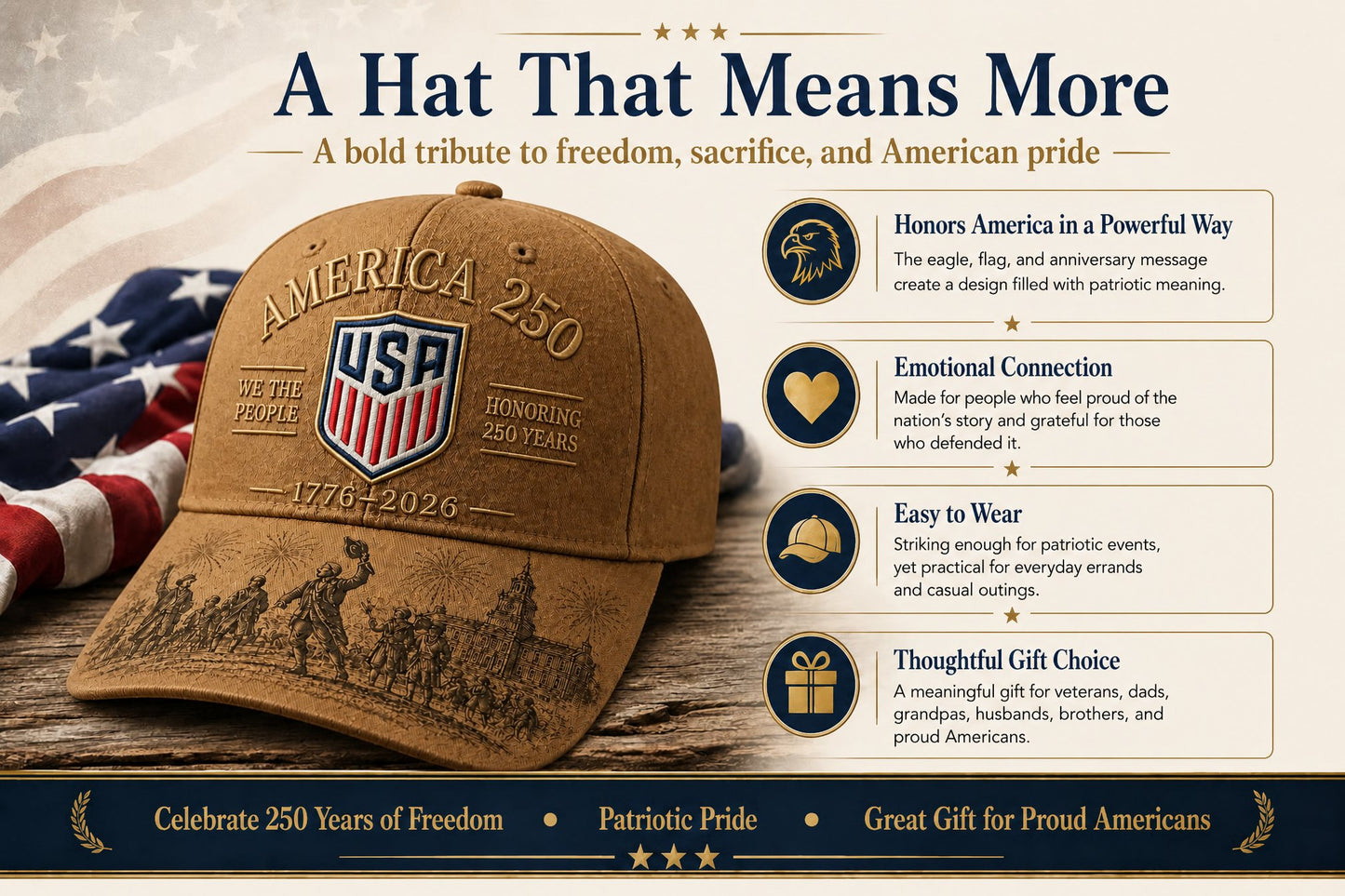 🎖️America 250 Commemorative Cap – 1776–2026 Limited Edition Patriotic Baseball Hat🧢(Breathable & Lightweight Comfort & Unisex Fit)