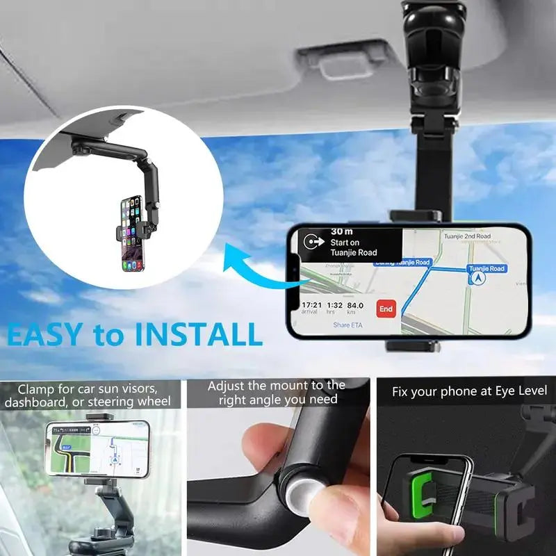 360° Rotating Sun Visor Phone Holder for Sun Visor Phone Holder for Car Multifunction with IPhone/Samsung/Android