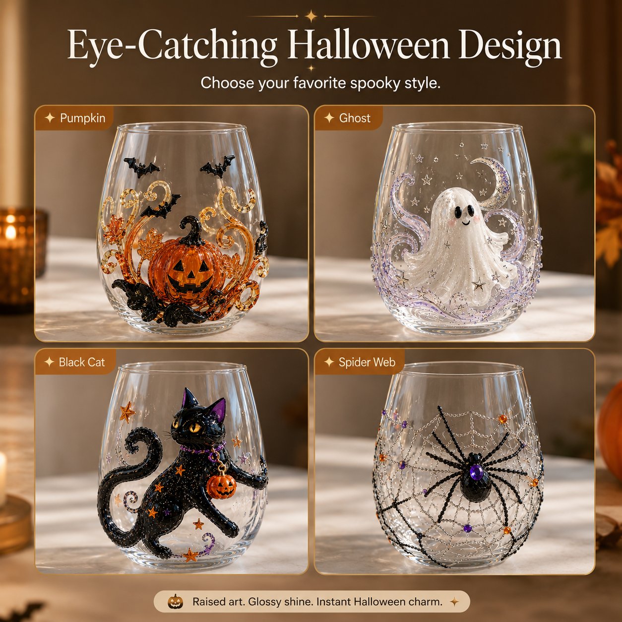 🎃 3D Halloween Artisan Glass Cups, Festive Parties & Cozy Fall Home Bar Vibes