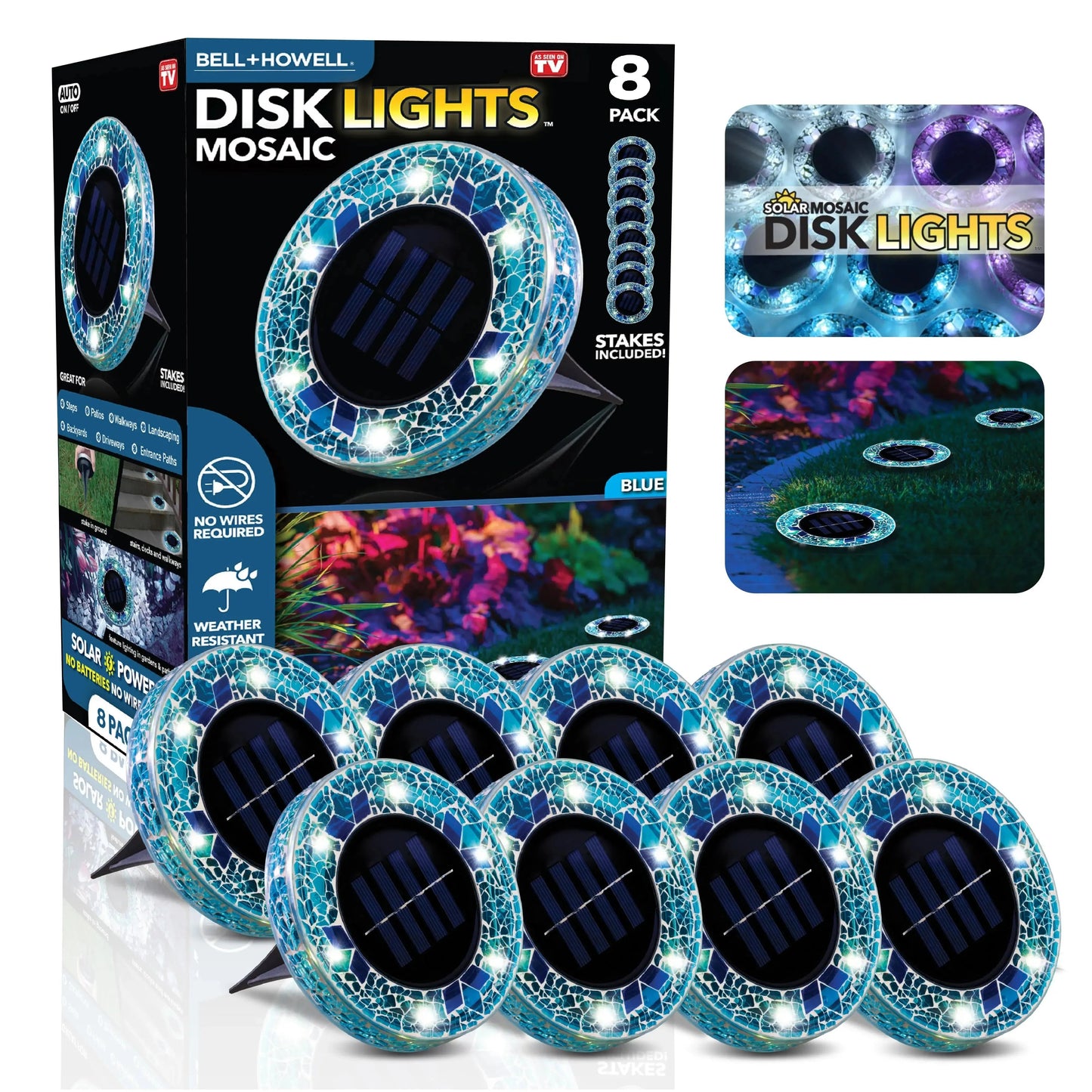 ✨Solar Outdoor Mosaic Disk Lights, Waterproof Decorative Pathway LED Light