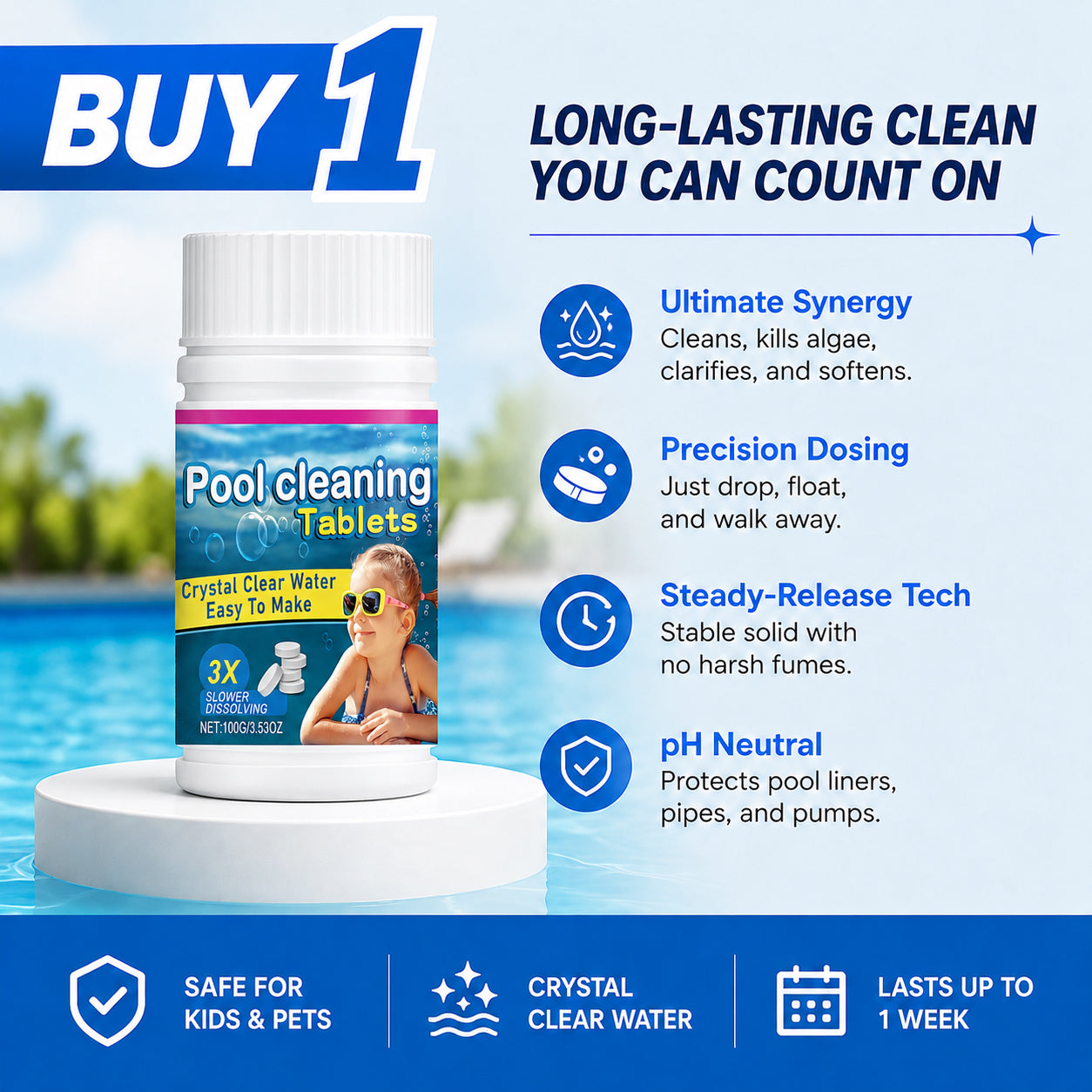 🏊‍♂️ Pool Cleaning Tablets for Crystal Clear Water – Drop, Dissolve, Dive In! 🌊✨