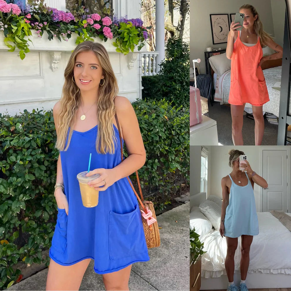 🔥Limited time offer🔥Womens Summer Sleeveless Mini Dress V Neck Spaghetti