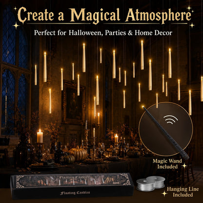 ✨ Floating LED Candles with Wand Remote | Flameless Hanging Candle Set🪄