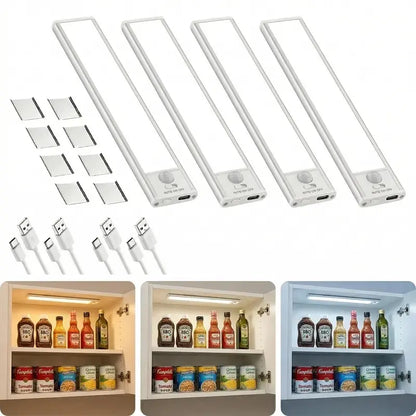Rechargeable Under Cabinet Lights with Remote, Motion Sensor Closet Light, 3 Color Temps Dimmable Magnetic Night Light