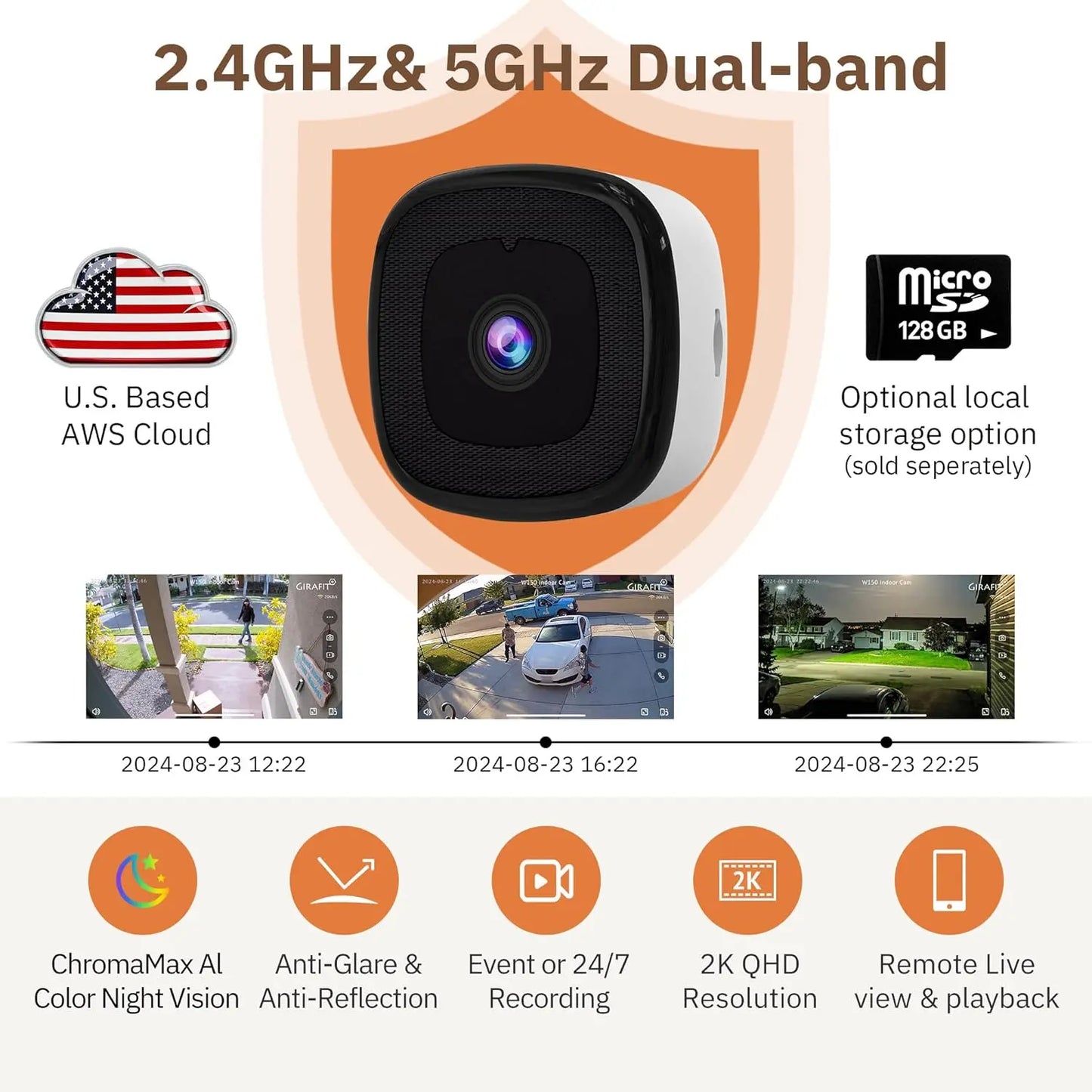 Smart 2MP 2K Window Security Camera with Color Night Vision