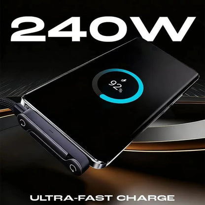 ⚡HOT SELL🔥 2-in-1 Invisible Holder Charger Cable - 240W Fast Charging Cord with Built-In Phone Stand