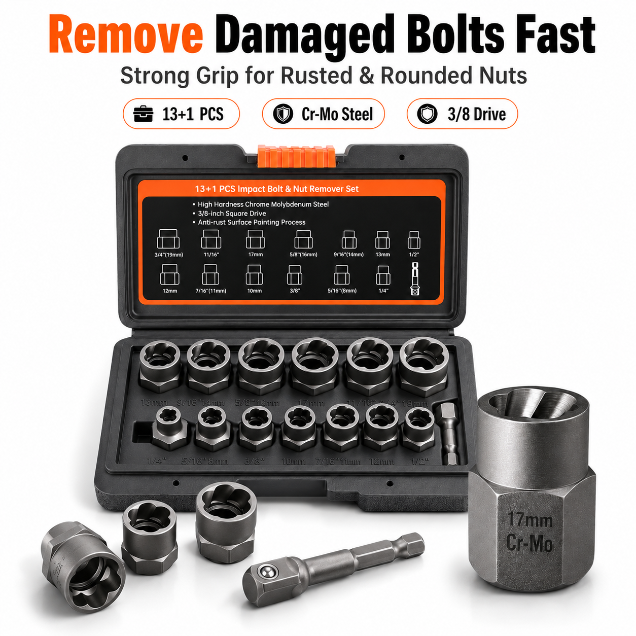🔩13+1 PCS Impact Bolt & Nut Remover Set