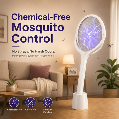⚡ Foldable Electric Mosquito Swatter – Rechargeable Bug Zapper with Extendable Handle