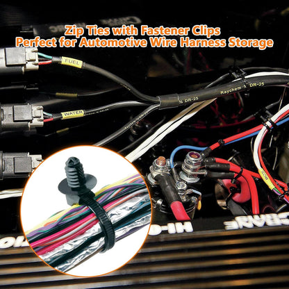 110 PCS Automotive Installation Black Push Mount Cable Zip Ties Assorted Sizes