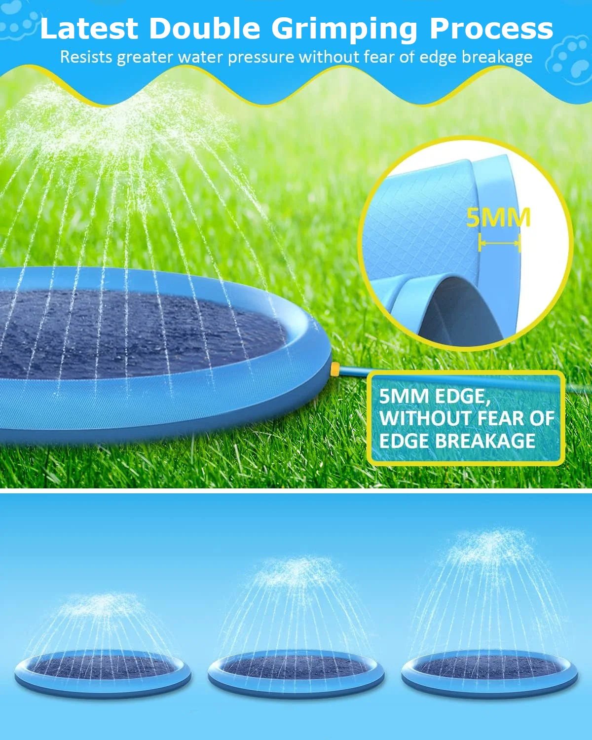 Outdoor Dog Water Sprinkler Pad- Portable Non-Slip Fun Pet Splash Pad for Bathing &Play