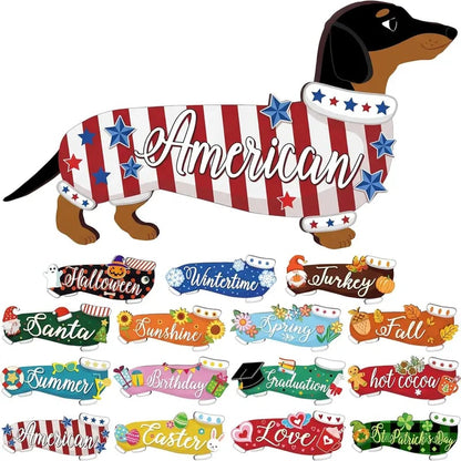 Cute Animal Wooden Sign – Interchangeable Magnetic Hats & Seasonal Decor