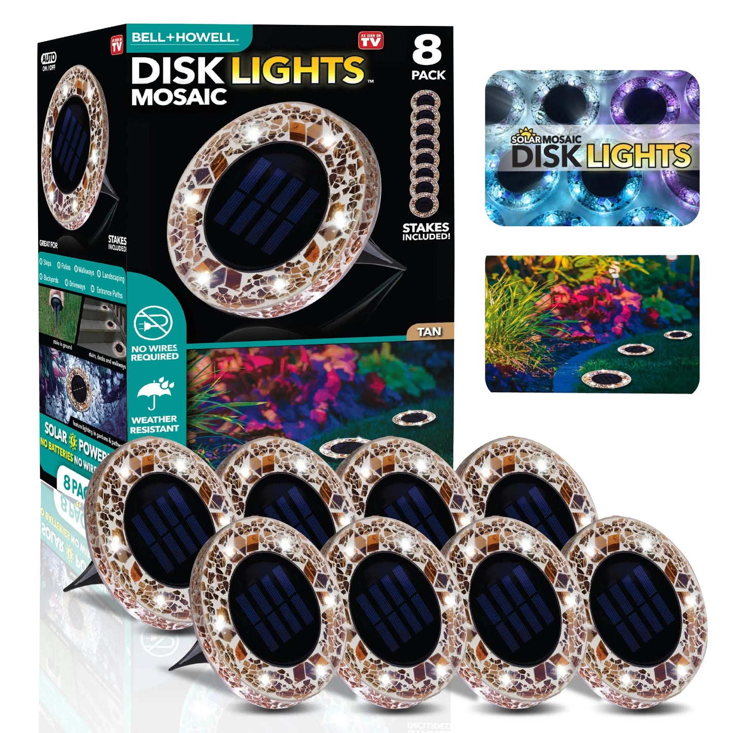 ✨Solar Outdoor Mosaic Disk Lights, Waterproof Decorative Pathway LED Light