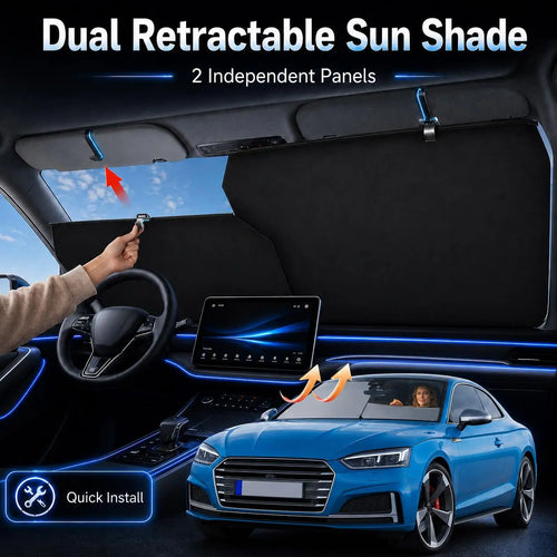 EURVET 2026 Car Windshield Sun Shade - Adjustable Auto Retractable UV & Heat Protection Easy to Use Universal Fit for Car Camping Outdoor Daily Parking Cool Reflective Sun Blocker windshieldcover