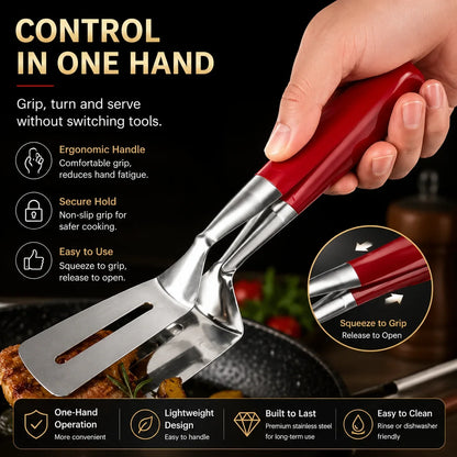 🔥 Limited-Time 50% OFF 🥩 2-in-1 Spatula Tongs — Grip, Flip, Drain & Serve with Ease