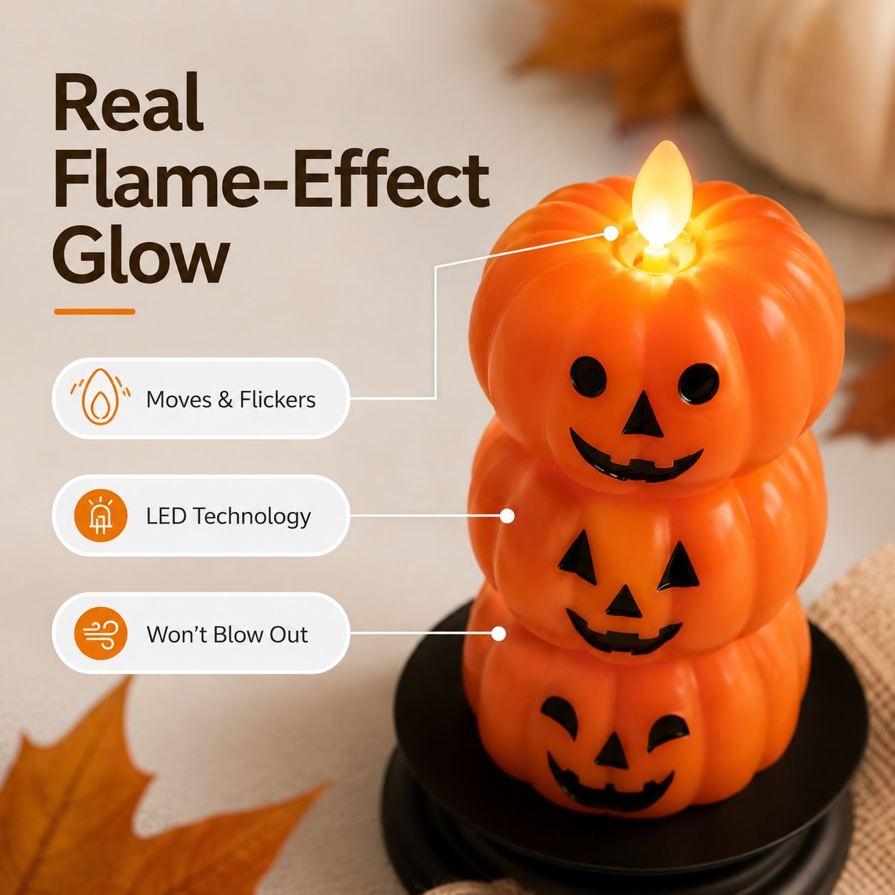 Three Tiered Halloween Pumpkin Flameless Candle Centerpiece
