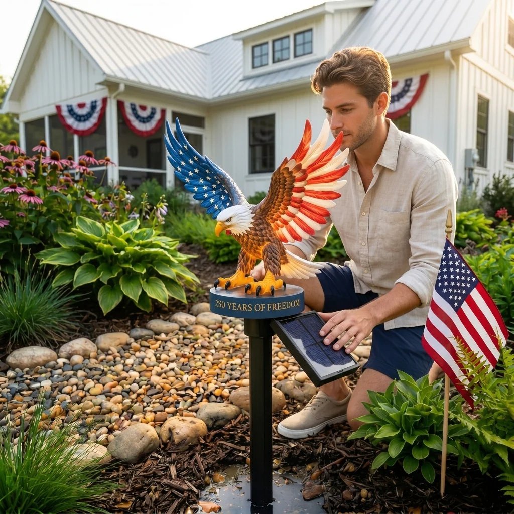 🔥🔥Solar Eagle Garden Light – A Glowing Tribute to American Freedom