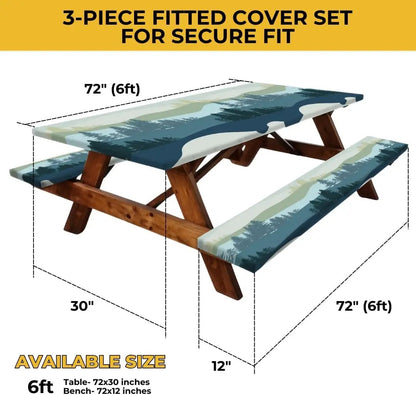 🧺 RNOONY Stretch Picnic Tablecloth Set | Bench Covers + Carry Bag Included 👜