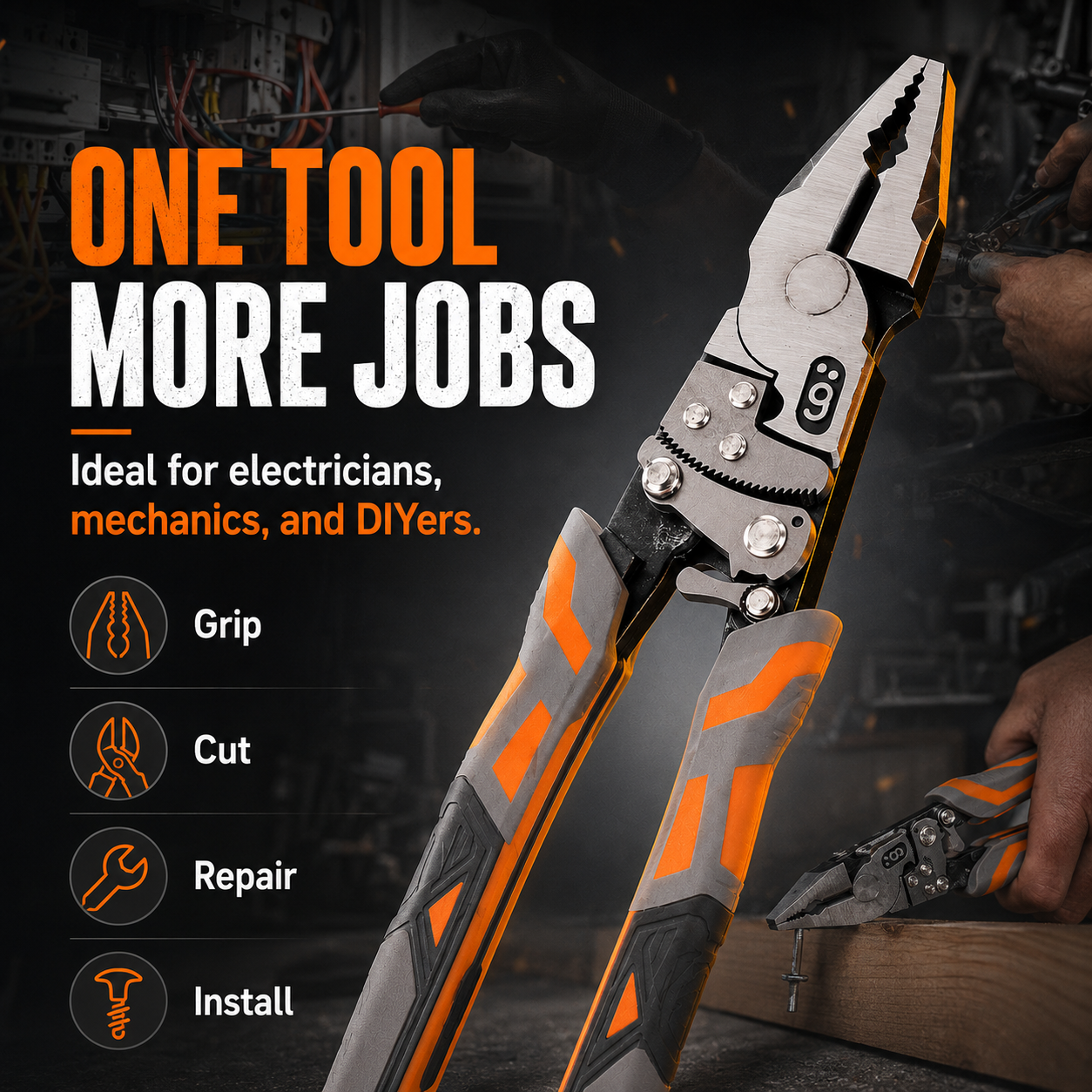 🔧 Labor-Saving Ratchet Lock Multi-Functional 55# Steel Linesman Pliers with Anti-Slip Rubber Grip