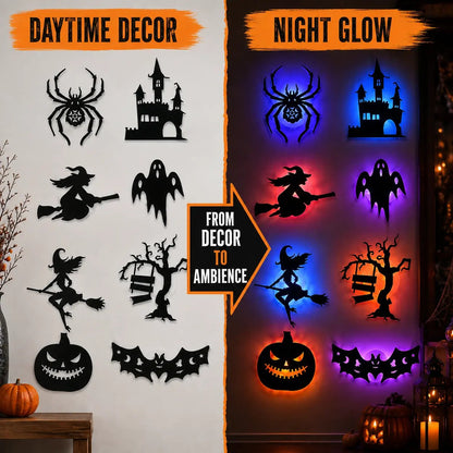 🔥 LAST DAY 50% OFF | 8-Pack Halloween LED Silhouette Wall Lights – Battery-Powered Peel & Stick Decor